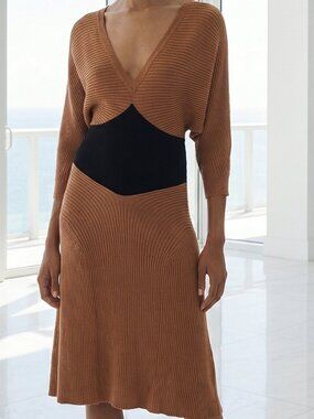 NWT $168 By Anthropologie Smocked-Waist Ribbed Sweater Dress L